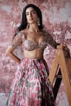 Mahima Mahajan_Pink Organza Print Floral Sweetheart Neck Misha Bloom Lehenga Set _Online_at_Aza_Fashions