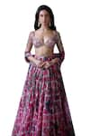 Buy_Mahima Mahajan_Pink Organza Print Floral Sweetheart Neck Misha Bloom Lehenga Set 