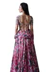 Shop_Mahima Mahajan_Pink Organza Print Floral Sweetheart Neck Misha Bloom Lehenga Set 