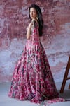 Mahima Mahajan_Pink Organza Print Floral Sweetheart Neck Misha Bloom Lehenga Set _Online