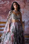 Shop_Mahima Mahajan_Pink Organza Print Floral Sweetheart Neck Myra Bloom Lehenga Set _Online_at_Aza_Fashions