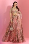 Buy_Mahima Mahajan_Pink Raw Silk Print Floral Sweetheart Neck Pragya Garden Lehenga Set _at_Aza_Fashions