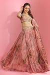 Buy_Mahima Mahajan_Pink Raw Silk Print Floral Sweetheart Neck Pragya Garden Lehenga Set _Online_at_Aza_Fashions