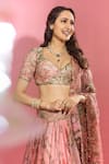 Buy_Mahima Mahajan_Pink Raw Silk Print Floral Sweetheart Neck Pragya Garden Lehenga Set 