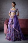 Buy_Mahima Mahajan_Purple Organza Print Floral Scoop Neck Rabta Sequin Embroidered Lehenga Set _at_Aza_Fashions