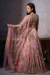 Shop_Mahima Mahajan_Pink Organza Print Floral Zero Neck Radha Mirror Embroidered Lehenga Set _at_Aza_Fashions