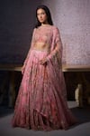 Shop_Mahima Mahajan_Pink Organza Print Floral Zero Neck Radha Mirror Embroidered Lehenga Set _Online_at_Aza_Fashions