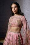 Buy_Mahima Mahajan_Pink Organza Print Floral Zero Neck Radha Mirror Embroidered Lehenga Set 