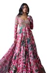 Mahima Mahajan_Pink Georgette Print Ramaya Mirror Embroidered Bodice Anarkali With Dupatta _Online_at_Aza_Fashions