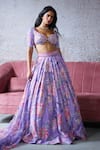 Shop_Mahima Mahajan_Purple Silk Chanderi Print Floral Ruhi Sequin Embroidered Bridal Lehenga Set _at_Aza_Fashions