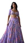 Buy_Mahima Mahajan_Purple Silk Chanderi Print Floral Ruhi Sequin Embroidered Bridal Lehenga Set _Online_at_Aza_Fashions