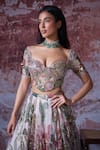 Shop_Mahima Mahajan_Pink Organza Print Floral Ruhi Sequin Embroidered Bridal Lehenga And Corset Set _Online_at_Aza_Fashions