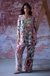 Buy_Mahima Mahajan_Pink Georgette Print Floral V Neck Saya Tropical Kurta With Pant _at_Aza_Fashions