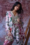 Mahima Mahajan_Pink Georgette Print Floral V Neck Saya Tropical Kurta With Pant _at_Aza_Fashions