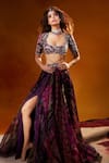 Buy_Mahima Mahajan_Purple Organza Print Floral Scoop Neck Shab Lehenga With Blouse _at_Aza_Fashions