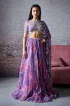 Buy_Mahima Mahajan_Purple Organza Print Floral Zero Neck Somya Bloom Lehenga Set _at_Aza_Fashions