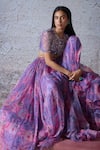 Mahima Mahajan_Purple Organza Print Floral Zero Neck Somya Bloom Lehenga Set _Online_at_Aza_Fashions