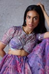 Buy_Mahima Mahajan_Purple Organza Print Floral Zero Neck Somya Bloom Lehenga Set _Online_at_Aza_Fashions