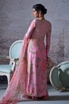 Shop_Mahima Mahajan_Pink Silk Chanderi Print Floral V Neck Subah Kurta With Dupatta _at_Aza_Fashions