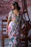 Mahima Mahajan_Pink Organza Print Sequins Paan Neck Zafa Floral Pre-draped Saree And Blouse Set _Online_at_Aza_Fashions