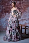 Buy_Mahima Mahajan_Pink Organza Print Sequins Sweetheart Zooni Floral Lehenga And Ruched Blouse Set _at_Aza_Fashions