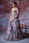 Mahima Mahajan_Pink Organza Print Sequins Sweetheart Zooni Floral Lehenga And Ruched Blouse Set _Online_at_Aza_Fashions