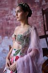 Shop_Mahima Mahajan_Pink Satin Organza Print Sequins Zubi High Waisted Floral Lehenga Set _Online_at_Aza_Fashions