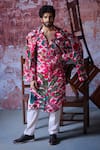 Buy_Mahima Mahajan_Pink Satin Organza Print Gardenia Apurva Kurta With Pant _at_Aza_Fashions