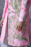 Shop_Mahima Mahajan_Pink Silk Chanderi Print Gul Azaan Mirror Embroidered Sherwani Set _Online_at_Aza_Fashions