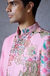 Mahima Mahajan_Pink Silk Chanderi Print Gul Azaan Mirror Embroidered Sherwani Set _at_Aza_Fashions