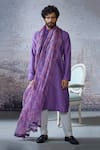 Buy_Mahima Mahajan_Purple Silk Chanderi Embroidery Waffle Raja Pintuck Kurta Pant Set _at_Aza_Fashions