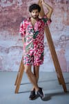 Buy_Mahima Mahajan_Pink Satin Organza Print Rafflesia Bloom Suvansh Shirt With Shorts _at_Aza_Fashions