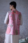 Shop_Mahima Mahajan_Pink Silk Chanderi Print Padma Vasu Mirror Embroidered Bundi Kurta Set _at_Aza_Fashions