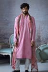 Buy_Mahima Mahajan_Pink Silk Chanderi Embroidery Pintuck Wakim Checkerboard Kurta Pant Set _at_Aza_Fashions