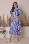 Buy_Surabhi Arya_Blue Cotton Printed Floral V Neck Dress _at_Aza_Fashions