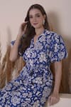 Shop_Surabhi Arya_Blue Cotton Printed Floral V Neck Dress _Online_at_Aza_Fashions