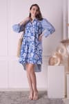 Buy_Surabhi Arya_Blue Cotton Printed Floral Collar And Stripe Shirt Dress _at_Aza_Fashions