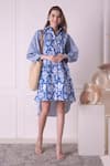 Surabhi Arya_Blue Cotton Printed Floral Collar And Stripe Shirt Dress _Online_at_Aza_Fashions