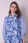 Shop_Surabhi Arya_Blue Cotton Printed Floral Collar And Stripe Shirt Dress _Online_at_Aza_Fashions