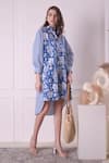 Surabhi Arya_Blue Cotton Printed Floral Collar And Stripe Shirt Dress _at_Aza_Fashions