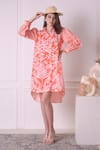 Buy_Surabhi Arya_Orange Cotton Printed Tropical Collar And Stripe Shirt Dress _at_Aza_Fashions