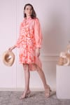 Surabhi Arya_Orange Cotton Printed Tropical Collar And Stripe Shirt Dress _at_Aza_Fashions