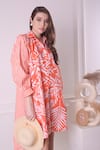 Buy_Surabhi Arya_Orange Cotton Printed Tropical Collar And Stripe Shirt Dress 