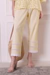 Shop_Surabhi Arya_Yellow Cotton Embroidered Cutwork Collared V Hem Shirt And Pant Set 