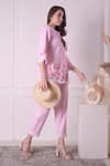 Surabhi Arya_Pink Cotton Embroidered Floral Round Checkered Patchwork Shirt And Pant Set _at_Aza_Fashions