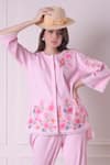 Surabhi Arya_Pink Cotton Embroidered Floral Round Checkered Patchwork Shirt And Pant Set _Online