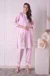 Buy_Surabhi Arya_Pink Cotton Embroidered Thread Round Checkered Floral Tunic And Pant Set _at_Aza_Fashions