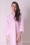 Shop_Surabhi Arya_Pink Cotton Embroidered Thread Round Checkered Floral Tunic And Pant Set _Online_at_Aza_Fashions