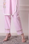 Surabhi Arya_Pink Cotton Embroidered Thread Round Checkered Floral Tunic And Pant Set _at_Aza_Fashions