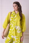 Buy_Surabhi Arya_Green Cotton Print Blossom Collar Neck Lace Embellished Shirt With Pant 